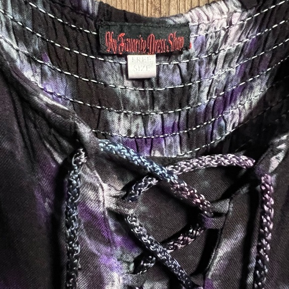 My Favorite Dress Shop Tie Dye Lace Up Asymmetrical Handkerchief Hem One Sz - Picture 3 of 11